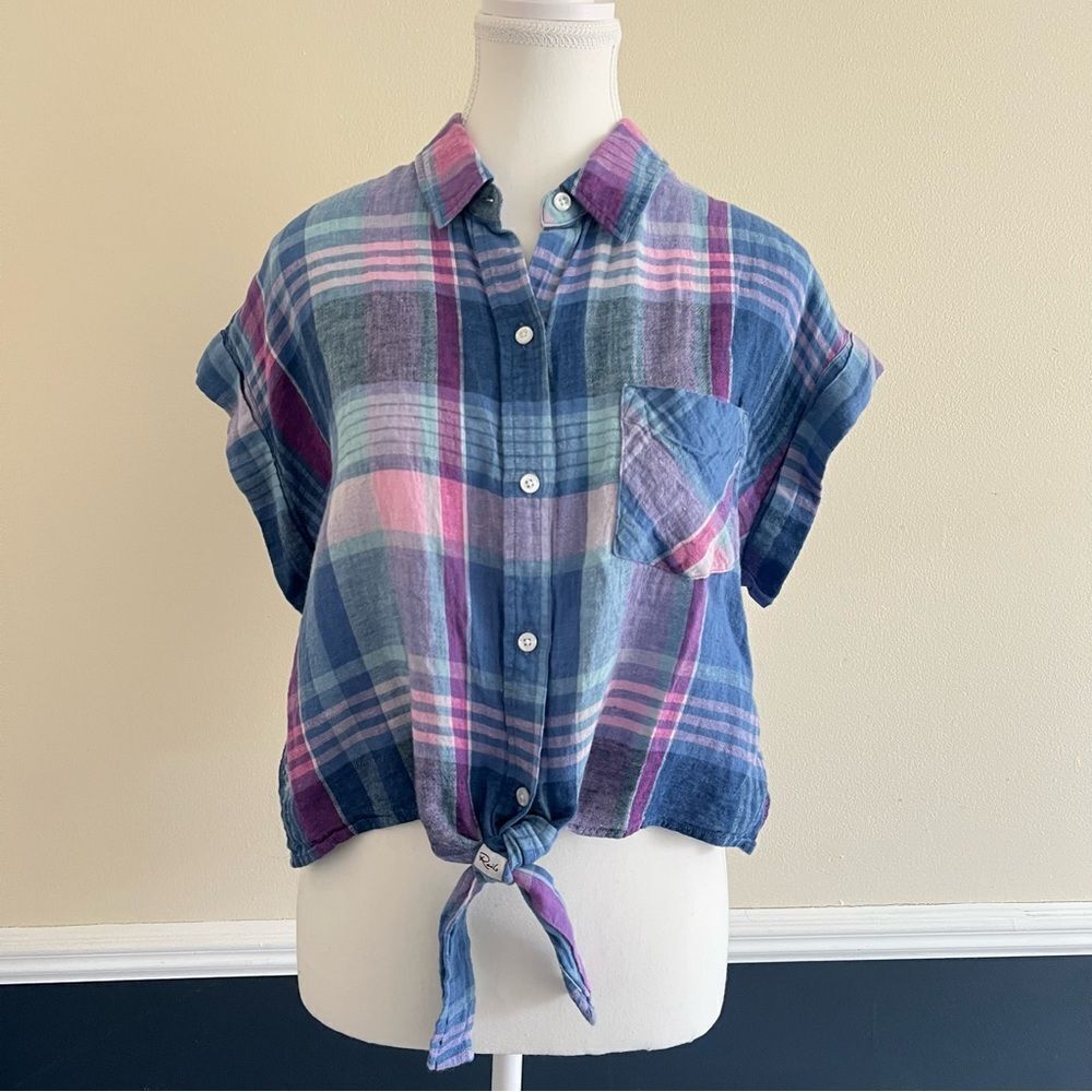 Rails Amelie Plaid Tie Front Button Down Shirt Si… - image 2